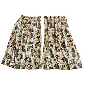 Pair Vtg Kitschy Pinch Pleat Veggies Spices Fruits Flower Kitchen Curtains 16x39